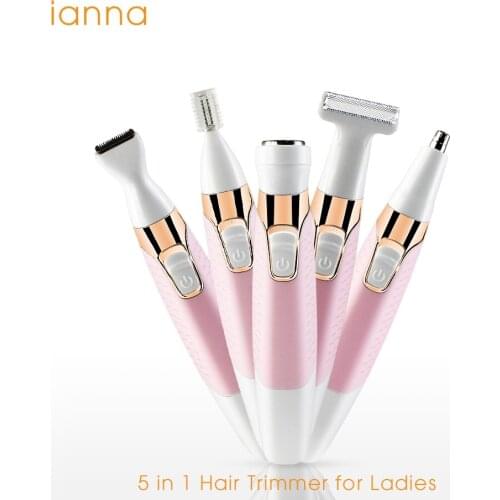 Ianna M850 5 in 1 Hair Trimmer For Ladies Waterproof Rechargeable Stainless Steel Eyebrow Nose Arm Leg Lips Hair Remover