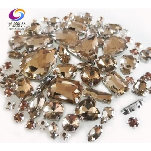 68pcs/pack Light Coffee Mix Shape Crystal Glass Claw Rhinestone,Silver Base Flatback Sew on Stones Diy/Gewelry accessory SWQK