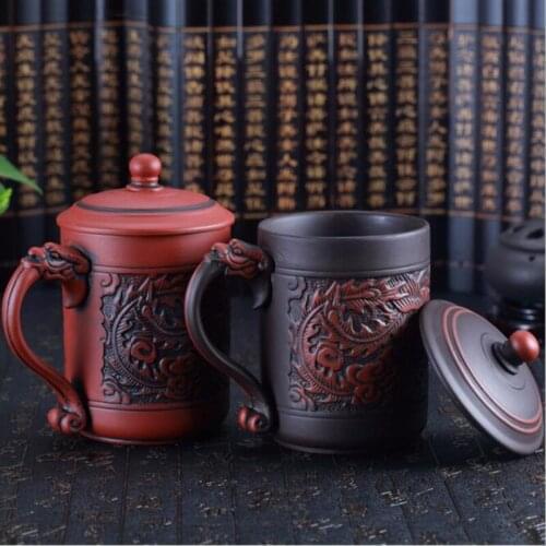 Promotion! Zisha Large Cups Ceramic Double Color Embossed Dragon And Phoenix Cup