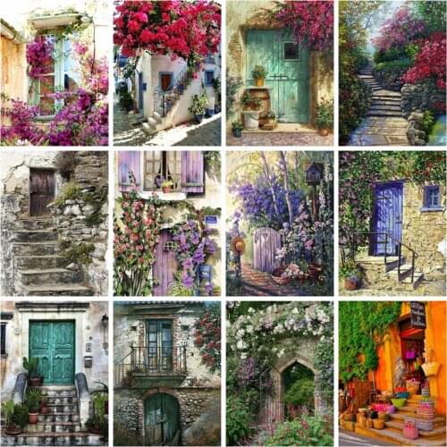 Diamond Painting Full Door Flower Home Decor Embroidery Mosaic Cross Stitch Scenery Wall Stickers Square/Round