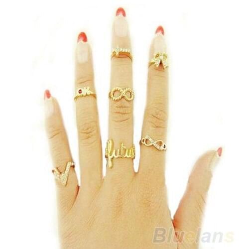 Bluelans 7Pcs Mix Top Fashion Cute Knuckle Cut Above Ring Band Midi Rings