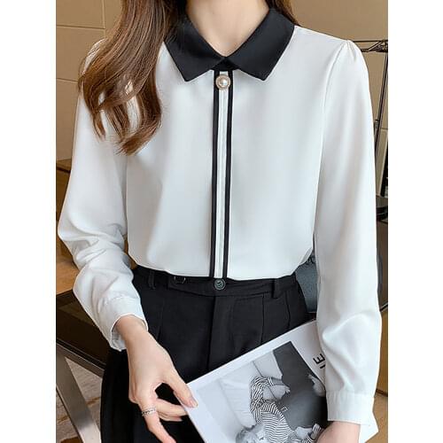 Blusas Mujer De Moda 2021 Blouse Women Long Sleeve Striped Blouse Women Blouses Shirts Stand Collar Chiffon Blouse Shirt C417