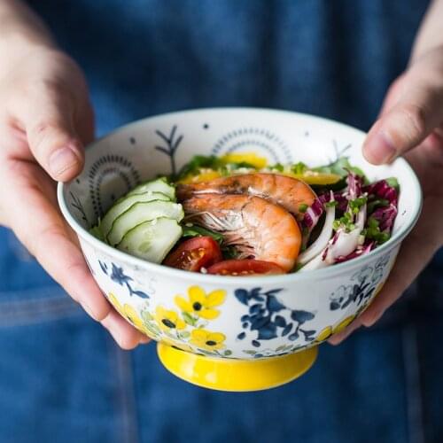 Japanese style 6 inches tall bowl large anti ironing ceramic bowl individual noodles bowl soup bowl vegetables fruit salad bowl