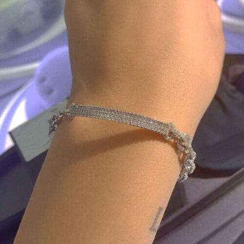 Brand 1:1Luxury Brand Bangle High Quality Silver Color Square Single Inlaid Sides Bracelet Zirconia Stones Women Jewelry