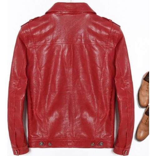 Brand Genuine Leather Jackets For Men 100% Real Sheepskin Coat Red Slim Fit High Quality Jacket Male 2020 veste en cuir homme