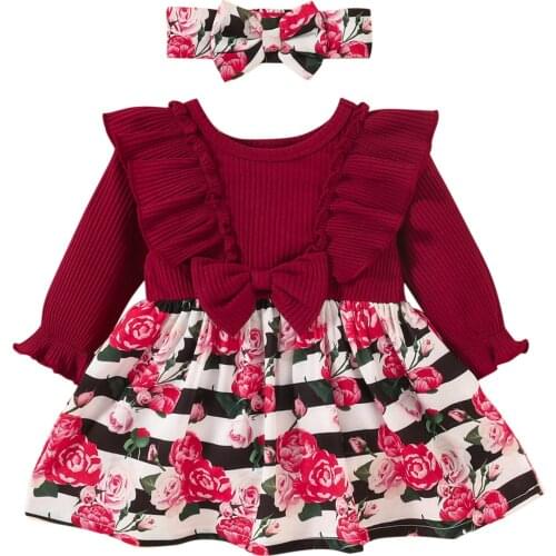 Floral Dress For Baby Toddler Infant Baby Girl Flower Ruffles Long Sleeve Princess Dress + Headband Clothing Sets Girls Costume