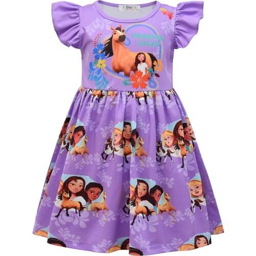 New Spirit Riding Free Girls Dress Summer Cartoon Clothes Fly Sleeve Princess Dresses for Kids Toddler Baby Birthday Clothing