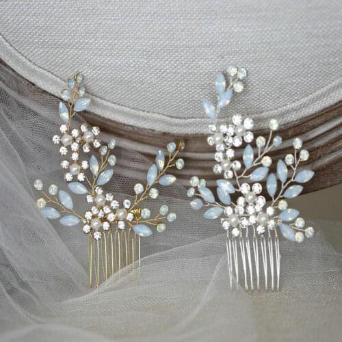 Opal Crystal Hair Comb Bridal Hair Accessories Women Flower Comb Wedding Hair Jewelry