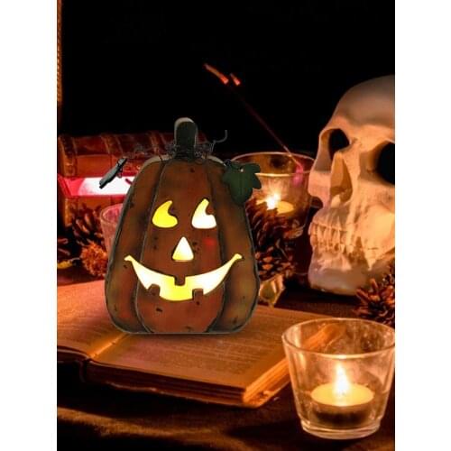 Halloween Pumpkin Lantern Wooden Lamp Desktop Ornament Ghost Holiday Bar Party Night Light Led Lamp Prop Home Decoration 2021