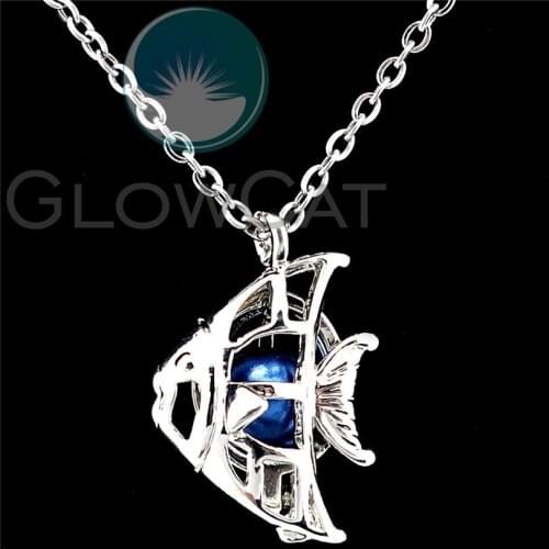 K1173 Copper 20mm Ocean Fish Beads Cage Perfume Essential Oil Diffuser Pearl Cage Locket Necklace