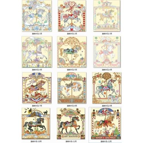 Carousel cross stitch package flower aida 18ct 14ct 11ct black cloth people kit embroidery DIY handmade needlework