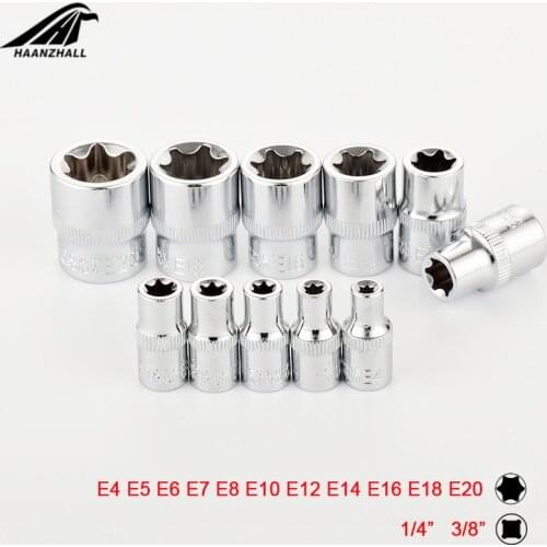 1/4" 3/8" Torx Star Socket Set Femal E Type Sockets Wrench Head E4 E5 E6 E7 E8 E10 E12 E14 E16 E18 E20 Auto Repair Tools