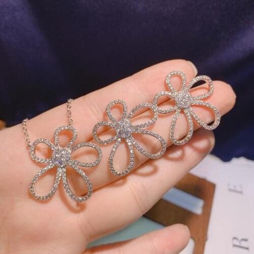 HIBRIDE Brilliant AAA Cubic Zirconia Flower Shape Women Jewelry Sets Wedding Bride Dress Accessories Necklace Set Party N-1659