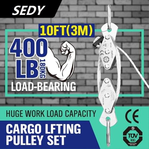 2020- 180kg Winch Stainless Steel Cargo Lifting Pulley Set Labor Saving Winch Double 4 Groove Pulley Labor-saving Lifting Tool