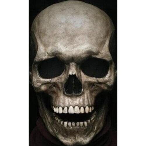 Full Head Skull Mask Helmet with Movable Jaw Mask Halloween Horror Scary Screaming Skull and Zombie Funny Moving Mask