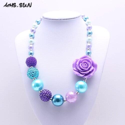MHS.SUN Pretty Design Purple Flower Kid Chunky Necklace Bubblegum Bead Baby Girl Chunky Necklace Jewelry For Toddler Children
