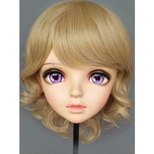 Miao-6)Female Sweet Girl Resin Half Head Kigurumi BJD Eyes Crossdress Cosplay Japanese Anime Role Lolita Mask With Eyes And Wig