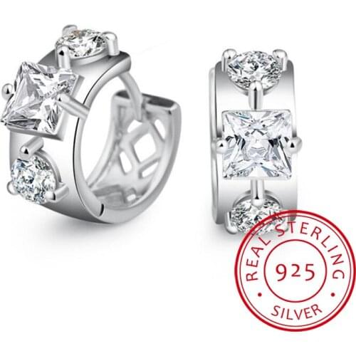 Cute 925 Sterling Silver Round Crystal Circle Small Loop Huggies Hoop Earrings For Women Jewelry Kids Children Girls Aros Plata