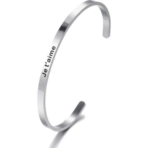 Trendy Positive Inspirational Cuff Bracelets Bangles Je t'aime Motivational Friend Jewelry For Men Women Gift