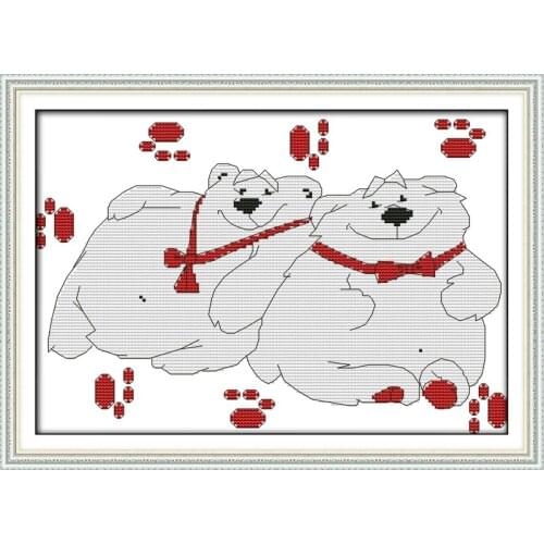 Happiness polar bear cross stitch kit cartoon 14ct 11ct count print canvas stitching embroidery DIY handmade needlework