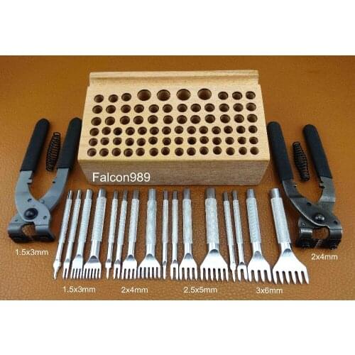 19pcs Leather Craft Sewing Stitching Pro-line Lacing Diamond Chisel Pricking Iron Nippers Punch Tool Kit Set Carvie Stamp Knife