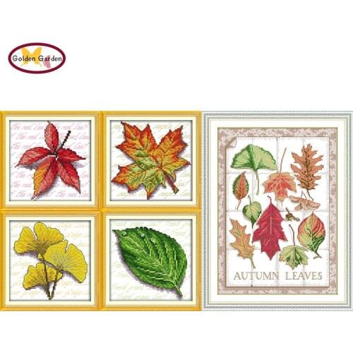 GG Autumn Leaves Cross Stitch Kits Embroidery Needlework Set 11CT 14CT Handicraft Joy Sunday Cross Stitch Pattern for Home Decor
