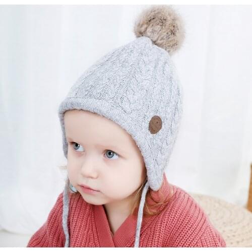 Nishine New Cotton Velvet Baby Girls Hat Infant Caps Ball Cashmere Knitted Earmuffs Hat Autumn Winter Turban Headwear