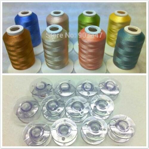 Simthread Pestel Series PolyesterMachine Embroidery Thread 500m*8 + Plastic Empty Bobbins Cases 12PCS /Kit ,Size A ,Light Blue