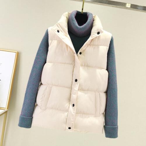 2021 New Womens Down Cotton Vest Short Student Autumn And Winter Waistcoat Female Casual Outer Wear Sleeveless Jacket