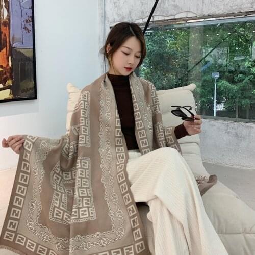 New Winter Womens Imitation Cashmere Scarf Korean Large Long Shoulder Ladies Shawls Fashion Print Air-Conditioned Room Shawls