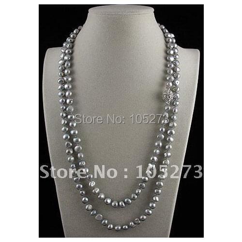 Charming!Nice pearl necklace 48''inchs AA 7-8mm gray color Genuine freshwater pearl necklace Hot sale free shipping A2459