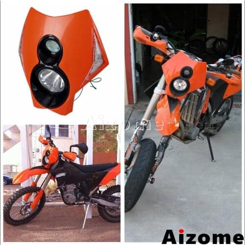 Orange Motorcycle LED Headlight Fairing Motocross Front Light w/ Turn Signals Headlamp For Enduro EXC SX SXF XCW XC 125-500
