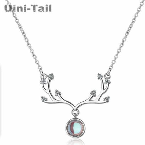Uini-Tail Hot New Products 925 Sterling Silver Elk Micro Inlaid Necklace Artificial Moonstone Mesh Red Jewelry Fashion Trend