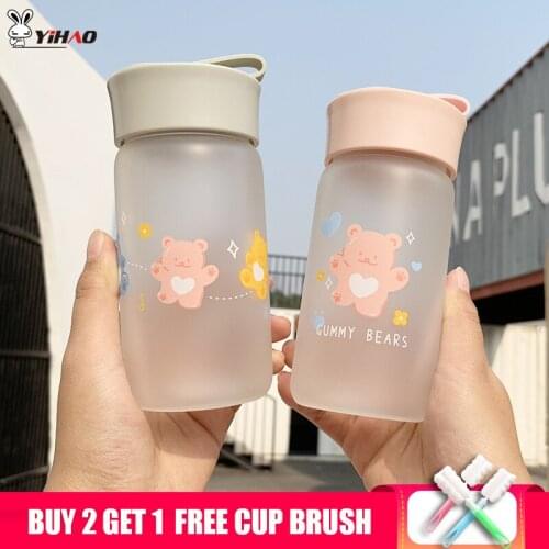 YIHAO 300ml Portable Travel Water Bottle for Best Gifts Cute Gummy Bear Portable Water Bottle Creative Frosted Transparent Bottl