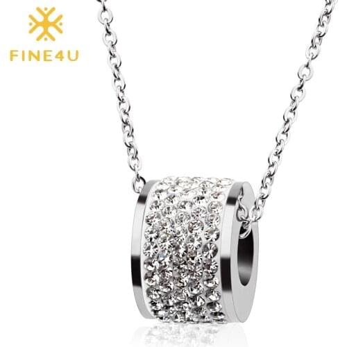 FINE4U N231 Romantic Cute Crystal Pendant Necklace Stainless Steel Chain Necklaces For Lover Anniversary Gifts