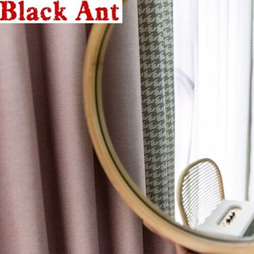 Light Luxury Nordic Splice Plaid Pink Velvet Linen Fabric Blackout Curtains For Girls Modern Bedroom Window Drapes Custom X802F