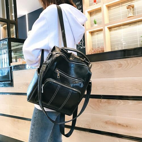 SEETIC PU Backpack Women Solid Color Backpack For Teenage Quality Travel Backpack Female Multifunction Women Shoulder Bag