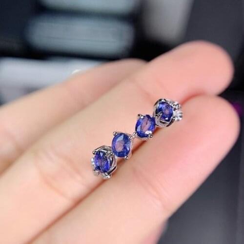Sri Lanka Sapphire with The Natural Stone with Silver 925 3*4mm Four Pcs Good Quality Stone SNC-01