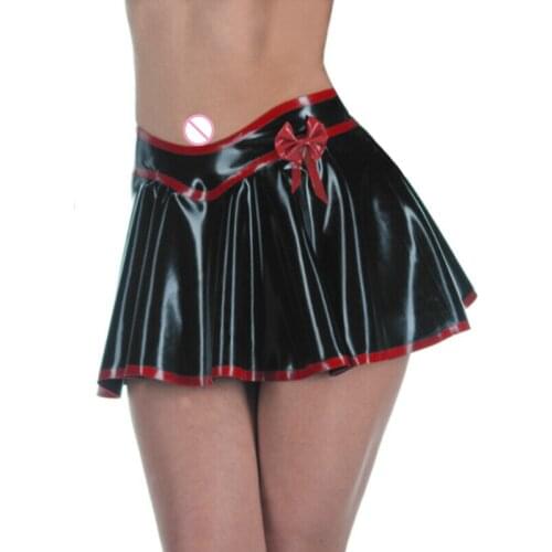 Sexy Black Women Latex Rubber Mini Skirt with Red Edge Gummi 0.4mm Club Wear Customize