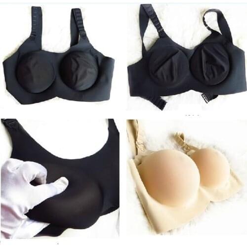 Silicone Fake False Breast Boob Forms + Sexy seamless sport insert bra Enhancer A B C D cup CD MM Crossdresser For Women / Men