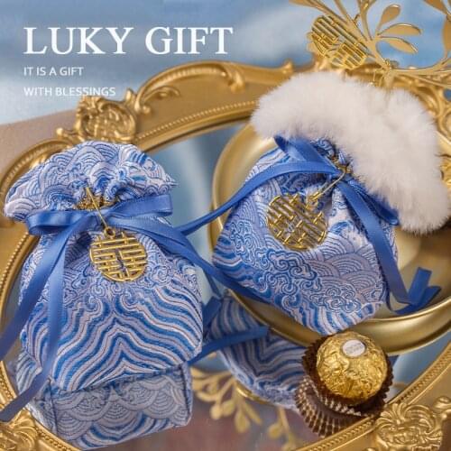 Blue Phantom Original High-end Wedding Candy Bag With Fluff Gift Packing Bags Valentines Day Chocolate Candy Box 10PCS/LOT