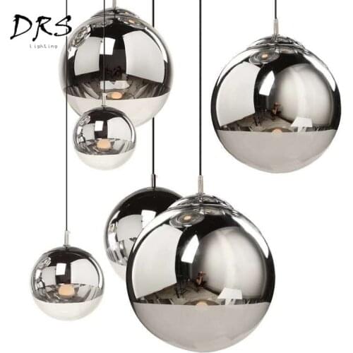 Nordic Gold/Sliver Glass Pendant Lights Silver Inside Mirror Pendant Lamp E27 LED Hanging Lamp Glass Ball Indoor Decor Home