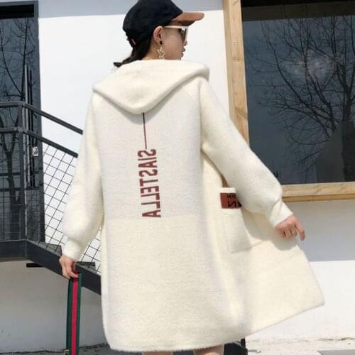 Imitation Mink Cashmere Sweater Knitted Cardigan Womens Autumn Winter Thick Warm Woolen Hooded Korean coats