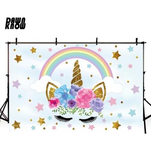 DAWNKNOW Unicorn Rainbow Vinyl Photography Background For Baby Cartoon Bear Photo Shoot Backdrop For Wedding Photo Studio G1073