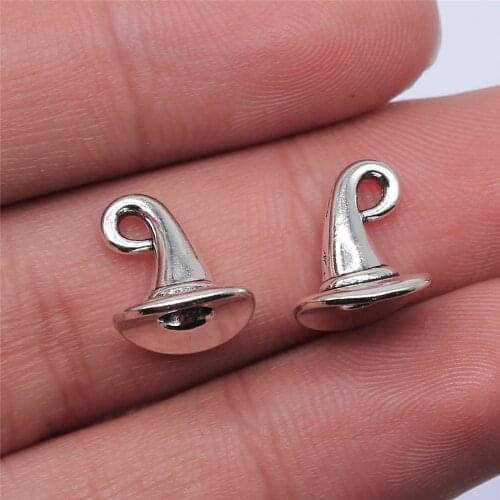 WYSIWYG 10pcs 10x10mm Antique Silver Color Wizard Hat Charms Pendant For Jewelry Making DIY Jewelry Findings