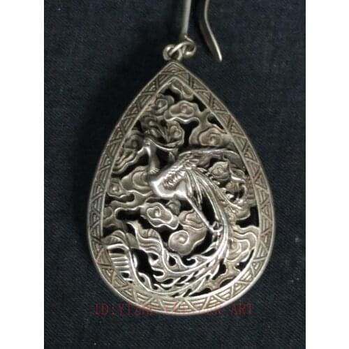 YIZHU CULTUER ART Collection Old China Copper Silver Carving Phoenix Propitious Pendant Decoration Wonderful Decoration Gift