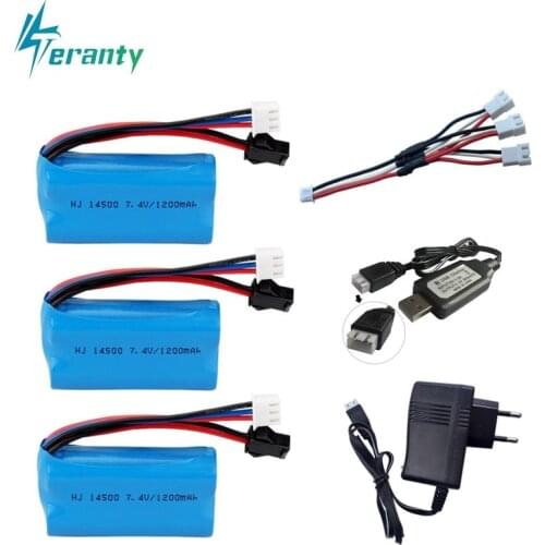 7.4V 1200mAh 14500 Li-ion battery charger set for Electric Toys water bullet gun toys accessory 7.4V battery for Vehicles RC toy