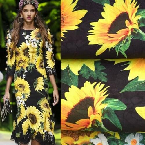 Width 145CM 40% cotton hot sale sunflower print jacquard tapestry satin fashion fabric for dress tissu au meter bright cloth DIY