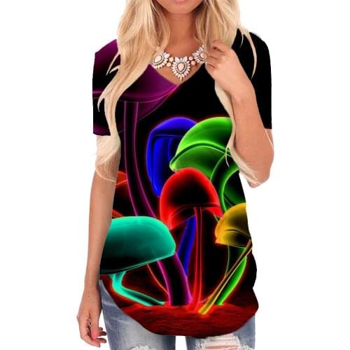 Giyu Brand Colorful T-shirt women Neon Lights Tshirts Printed Rainbow Shirt Print Harajuku V-neck Tshirt Womens Clothing Fashion