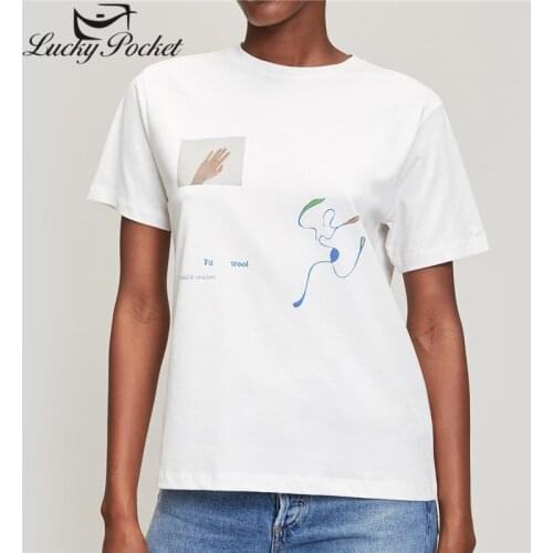 Women Summer White Slim O-Neck Cotton Print T-Shirt Ladies Fashion Solid Color Plus Size Tees Ladies Brand Casual Tops ZM223